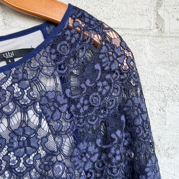 Tibi Navy Lace Long Sleeve Sheath Dress Size 4 - Picture 4 of 15